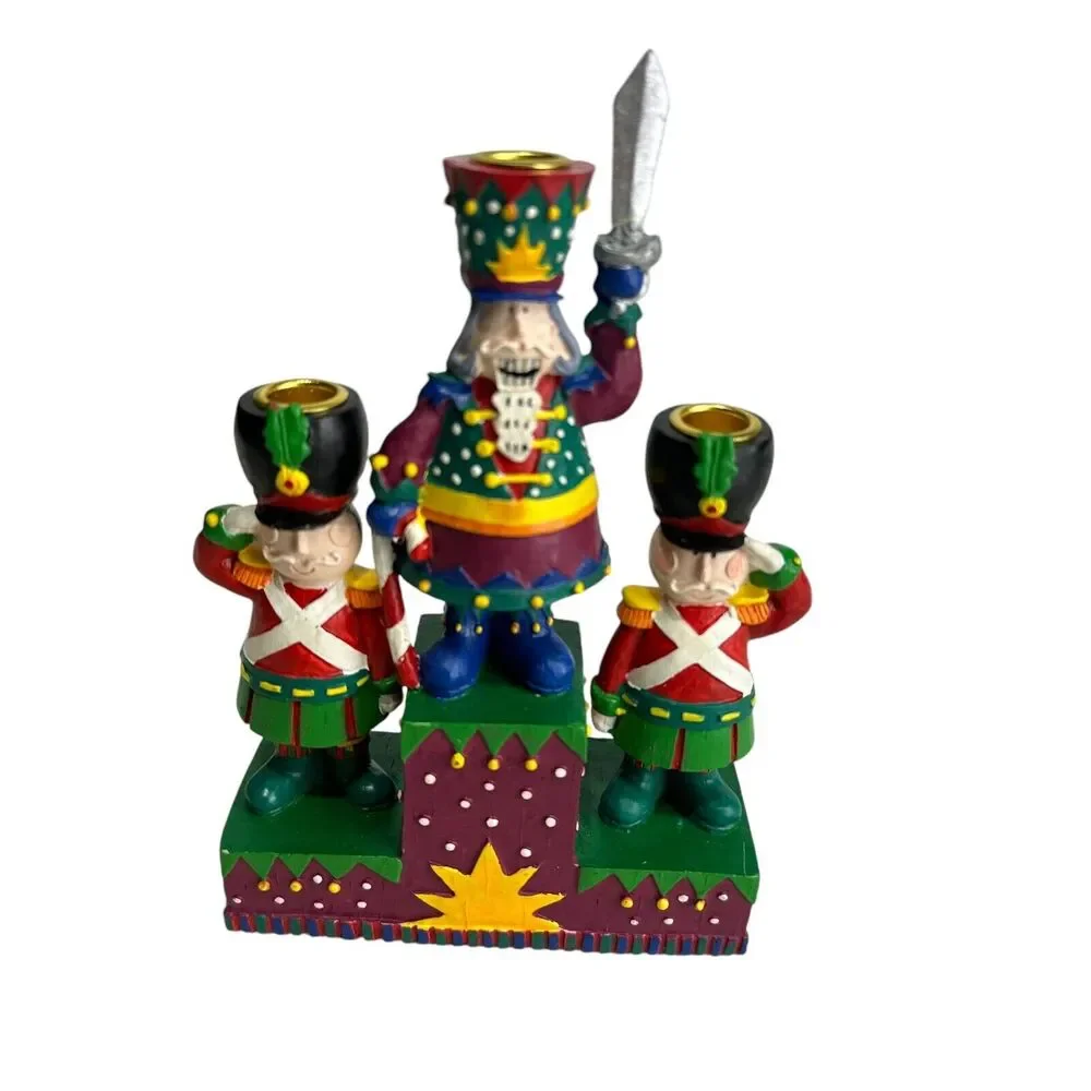 russ sugarplum fantasies nutcracker 3 candlestick holder Christmas Holiday Decor